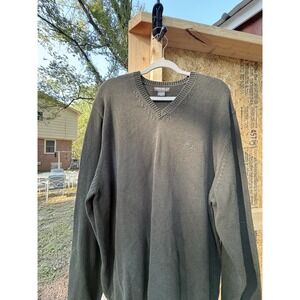Eddie Bauer Men's V-Neck Pullover Sweater in Dark Green Cotton Knit Size 2XL